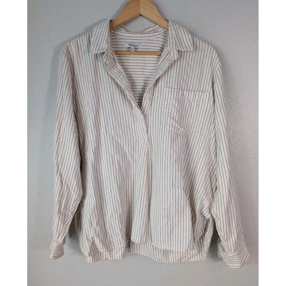 Madewell Shirt Women's Button Back Short Sleeve White Red Striped Sz XXL 110